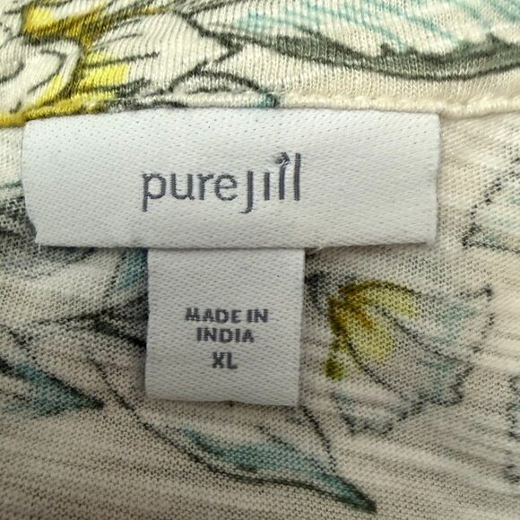 Pure J Jill XL Knit Popover Top Cotton Modal 3/4 Sleeve Ivory Yellow Floral - Picture 6 of 11